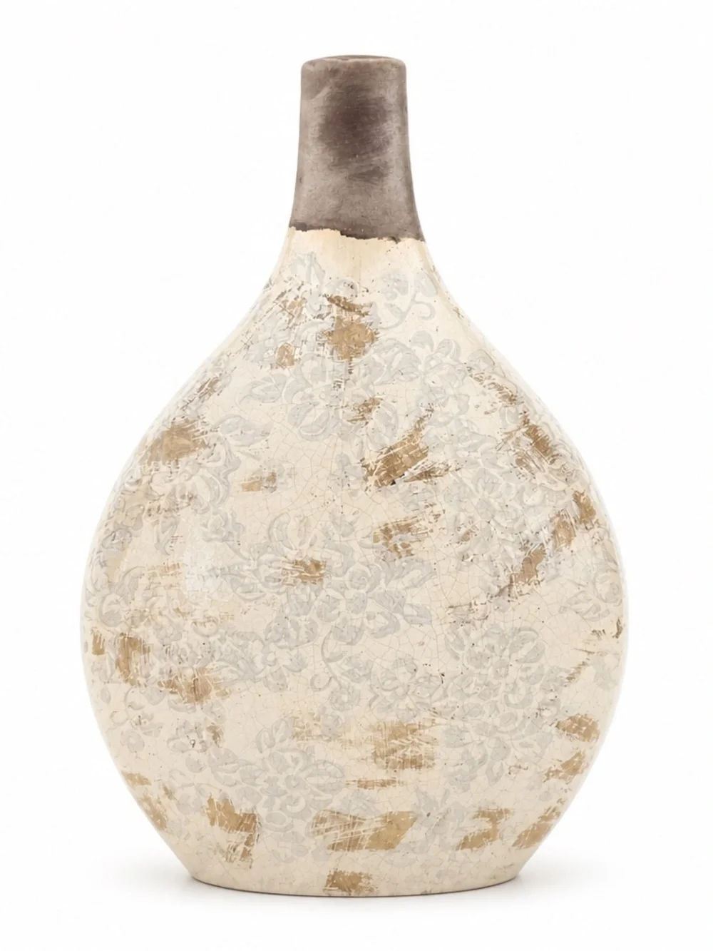 Neutral Ceramic Accent Vase with Cream Body and Taupe Neck